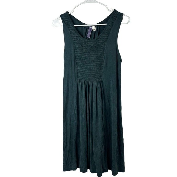 Alya Dark Forest Green Sleeveless Smocked Sundress Dress Sz S Corset back - Picture 1 of 12
